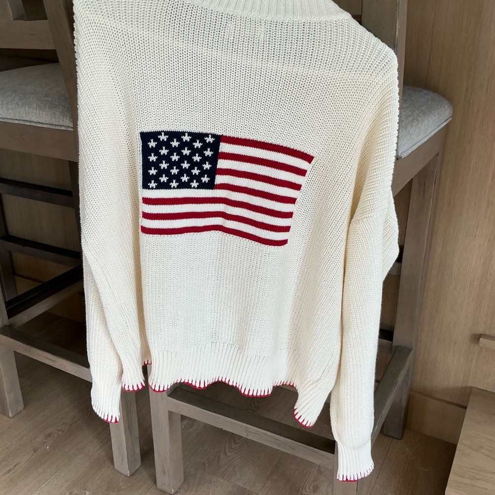 Hollister Cream and Red Knit Cardigan